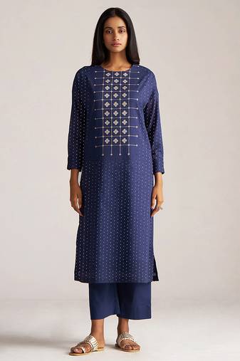 Blue and off white mul-mul print co-ord set