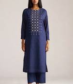 Blue and off white mul-mul print co-ord set