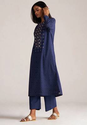 Blue and off white mul-mul print co-ord set 2