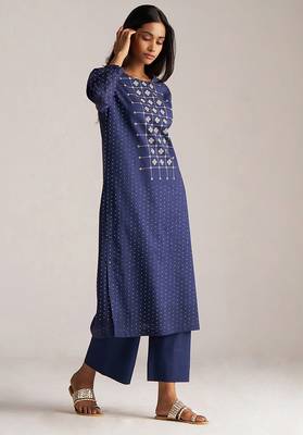 Blue and off white mul-mul print co-ord set 3