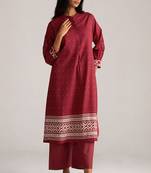 Maroon and off white mul-mul print co-ord set