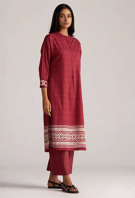 Maroon and off white mul-mul print co-ord set 4