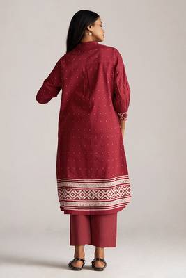 Maroon and off white mul-mul print co-ord set 5