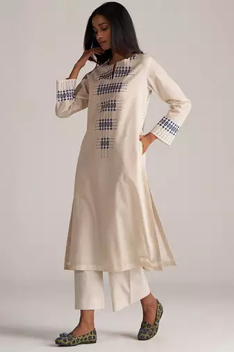 Beige and blue mul-mul print co-ord set