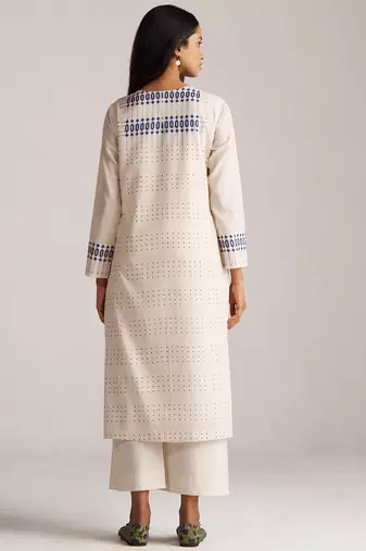 Beige and blue mul-mul print co-ord set