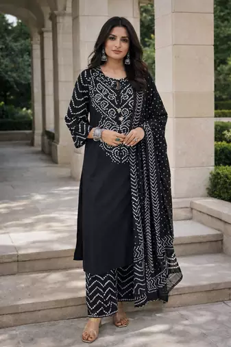 Straight cotton printed kurta with pant and dupatta