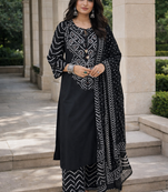 Straight cotton printed kurta with pant and dupatta