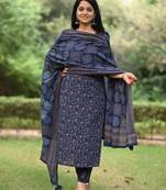 Straight cotton printed embroiderd kurta pant and dupatta set
