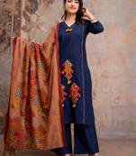 Straight cotton printed embroiderd kurta pant and dupatta set