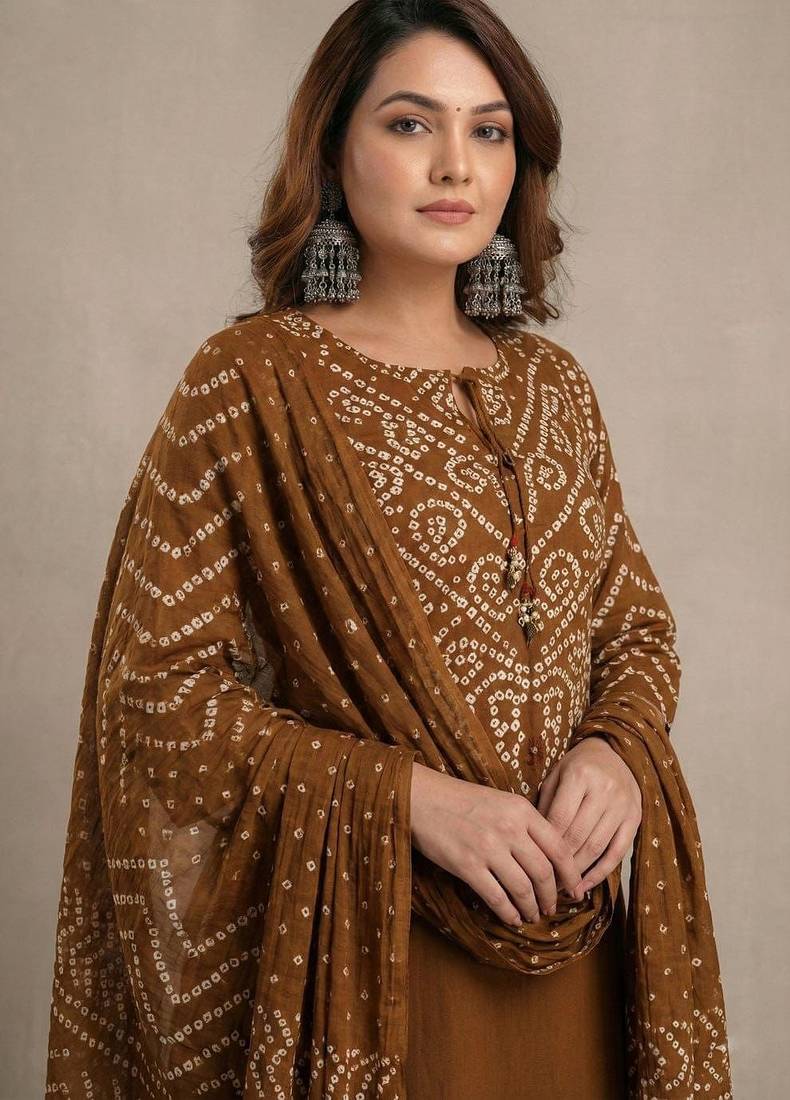 Straight cotton printed embroiderd kurta pant and dupatta set