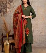 Straight cotton printed embroiderd kurta pant and dupatta set