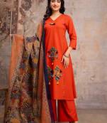 Straight cotton printed embroiderd kurta pant and dupatta set