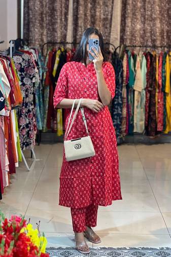 A-line cotton printed cord sets for women and girls