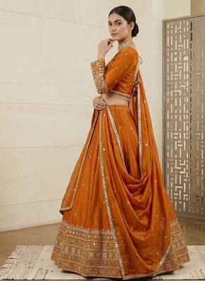 Mustard Orange Japan satin Lehenga Choli with Thread and Sequin Work 2