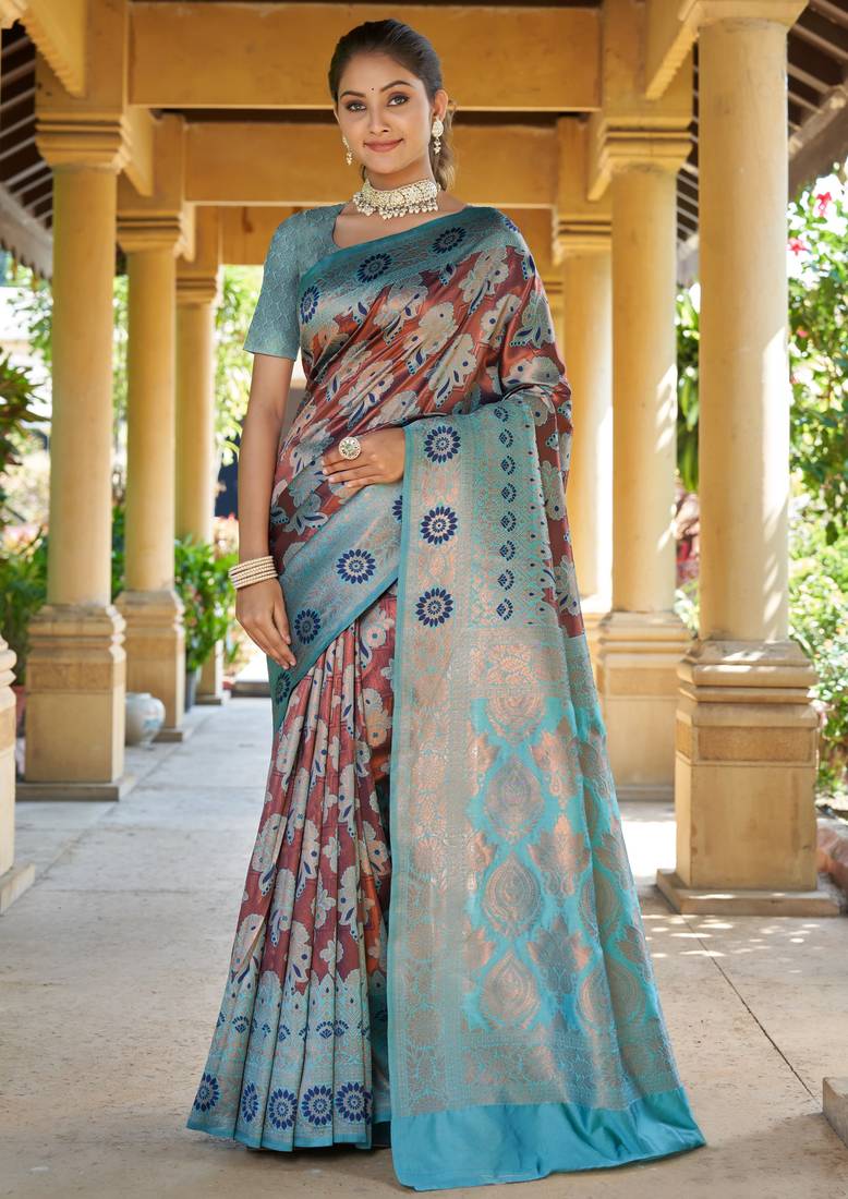 Designer j fancy butto woven saree with unstitched blouse