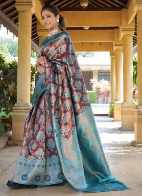 fancy butto woven saree with unstitched blouse 2