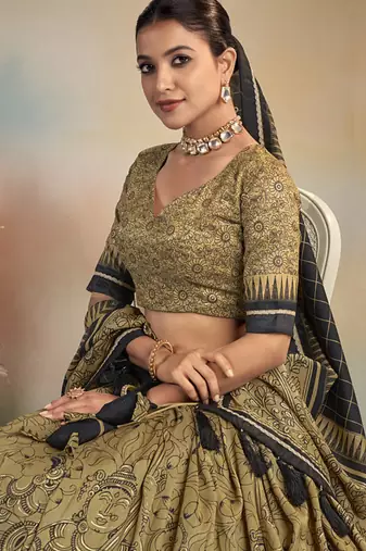  Kalamkari Print Lehenga with Grand Lace Detailing