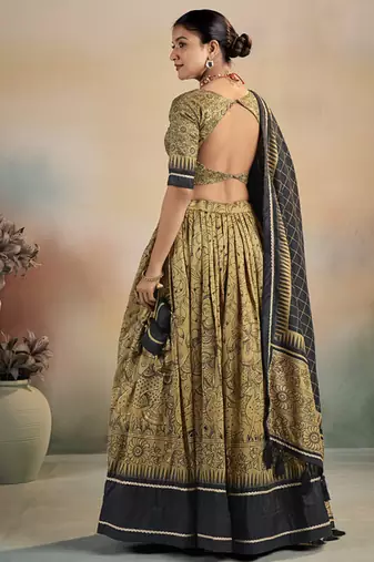  Kalamkari Print Lehenga with Grand Lace Detailing