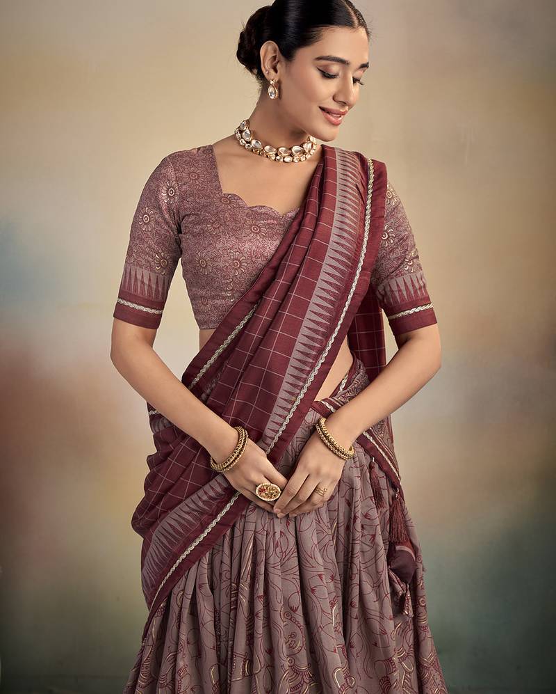 Classic Elegance Kalamkari Print Lehenga with Grand Lace Detailing