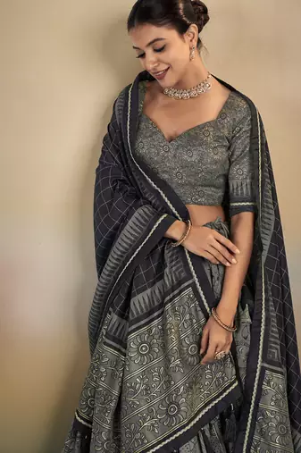  Kalamkari Print Lehenga with Grand Lace Detailing
