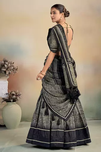 Kalamkari Print Lehenga with Grand Lace Detailing