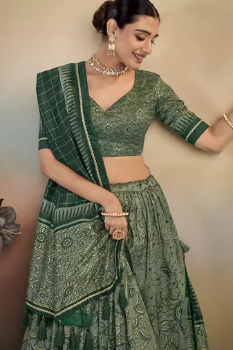  Kalamkari Print Lehenga with Grand Lace Detailing
