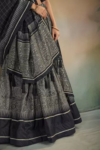  Kalamkari Print Lehenga with Grand Lace Detailing