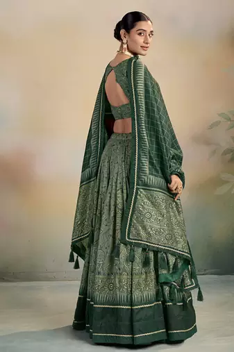  Kalamkari Print Lehenga with Grand Lace Detailing