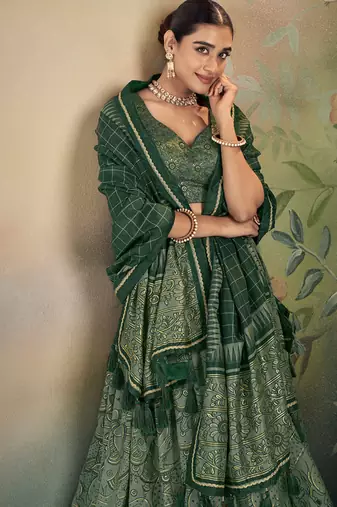  Kalamkari Print Lehenga with Grand Lace Detailing
