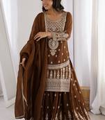 Brown designer pure soft crunchy silk sharara set with dupatta | heavy embroidery dori & zari work |