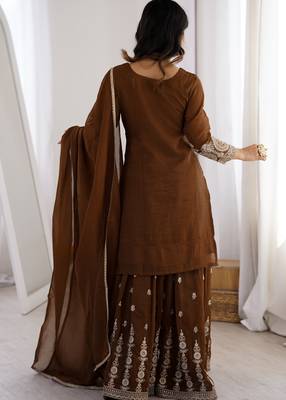 Brownpure soft crunchy silk sharara set with dupatta heavy embroidery dori & zari work 2