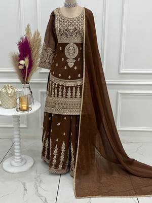 Brownpure soft crunchy silk sharara set with dupatta heavy embroidery dori & zari work 3