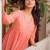 Peach premium cotton embroidered kurti pant set for women