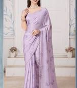 Purple digital print zarkan embroidered satin designer saree for women