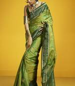 green traditional pure silk handloom saree with silk blouse | elegant festival & summer wear