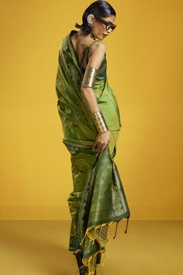 green pure silk blend saree with silk blend blouse | elegant festival & summer wear 2