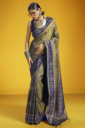Navy blue traditional pure silk handloom saree with silk blouse | elegant festival & summer wear
