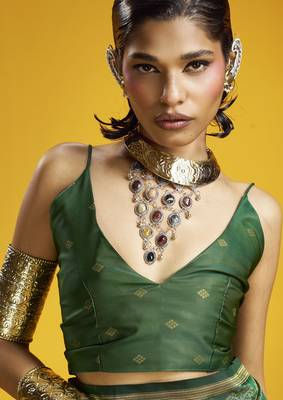 green pure silk blend saree with silk blend blouse | elegant festival & summer wear 3