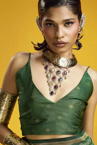 green pure silk blend saree with silk blend blouse | elegant festival & summer wear