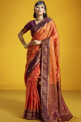 Red pure silk blend saree with silk blend blouse | elegant festival & summer wear 1