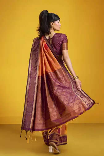Red pure silk blend saree with silk blend blouse | elegant festival & summer wear