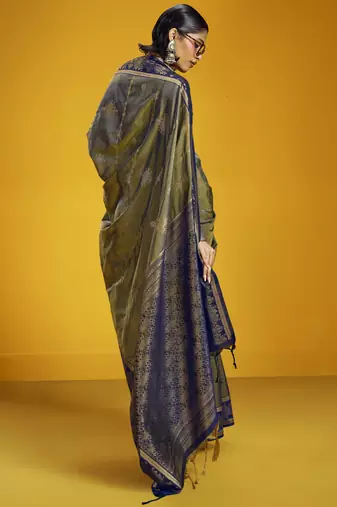 Navy blue pure silk blend saree with silk blend blouse | elegant festival & summer wear