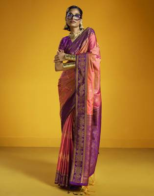 pink pure silk blend saree with silk blend blouse | elegant festival & summer wear 1