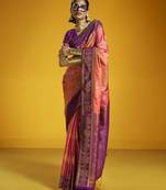 pink traditional pure silk handloom saree with silk blouse | elegant festival & summer wear