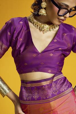 pink pure silk blend saree with silk blend blouse | elegant festival & summer wear 3