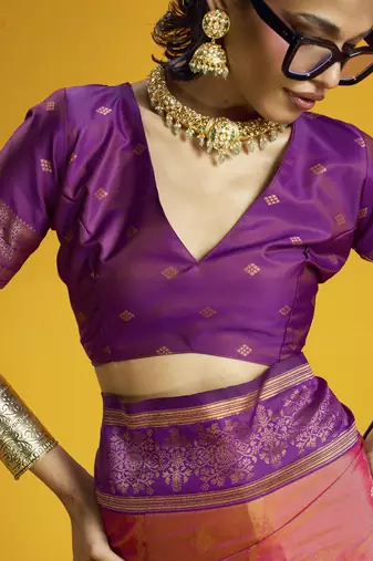 pink pure silk blend saree with silk blend blouse | elegant festival & summer wear