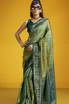 teal blue pure silk blend saree with silk blend blouse | elegant festival & summer wear 1