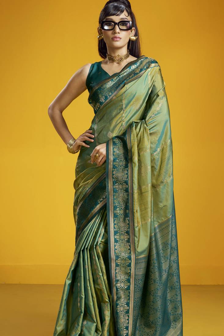 teal blue traditional pure silk handloom saree with silk blouse | elegant festival & summer wear