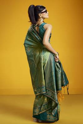 teal blue pure silk blend saree with silk blend blouse | elegant festival & summer wear 2