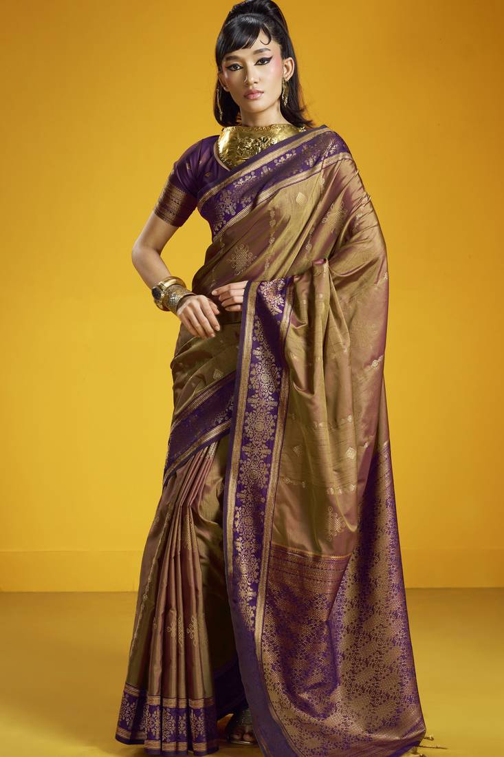 copper traditional pure silk handloom saree with silk blouse | elegant festival & summer wear